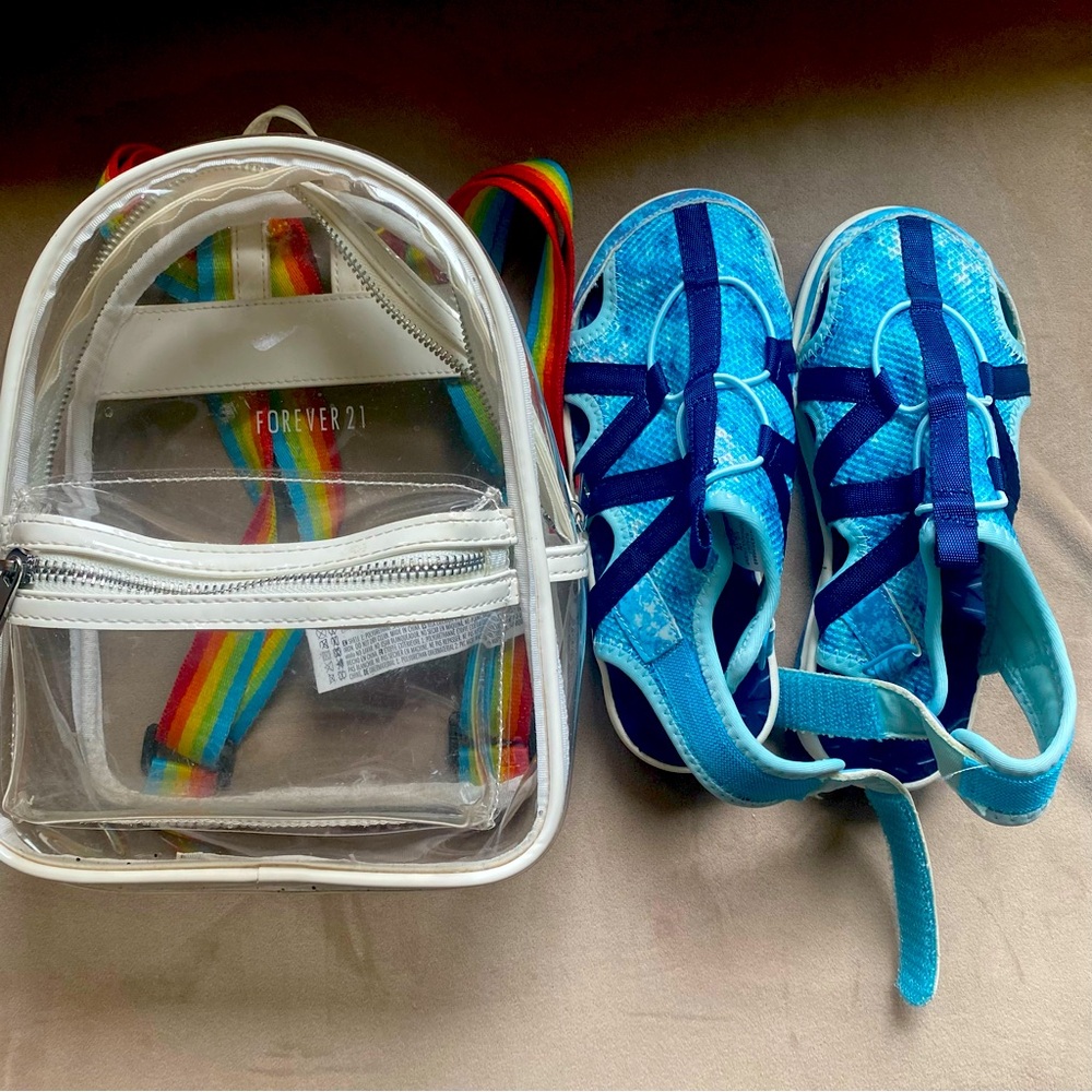LandsEnd Watershoes girls size 1 with clear backpack forever21